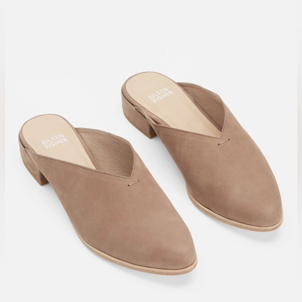 Eileen Fisher Hart Suede Mules Tan Womens Size 7